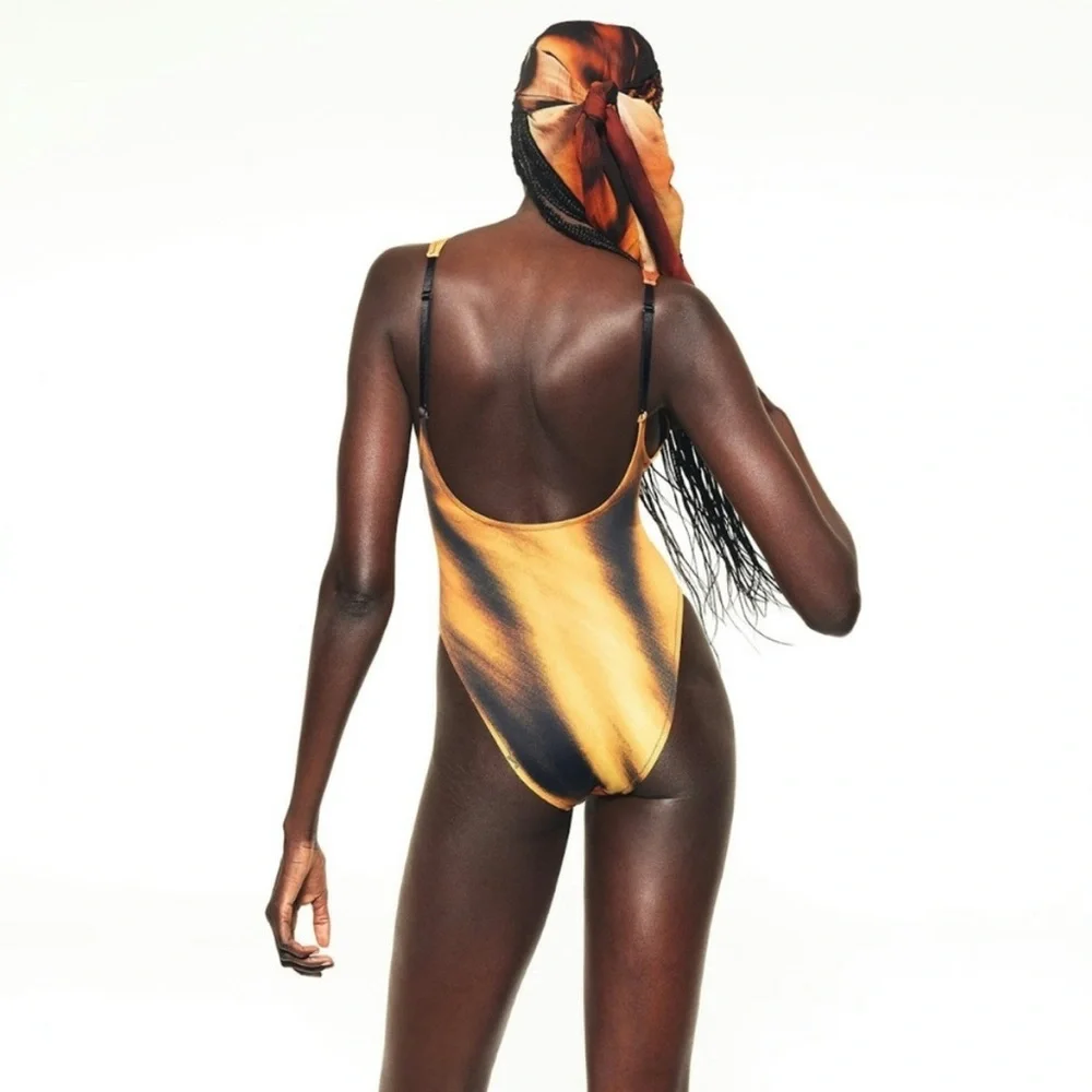 Skims x Roberto Cavalli Scoop Neck One Piece Swimsuit Tiger Face Print NWT NWB